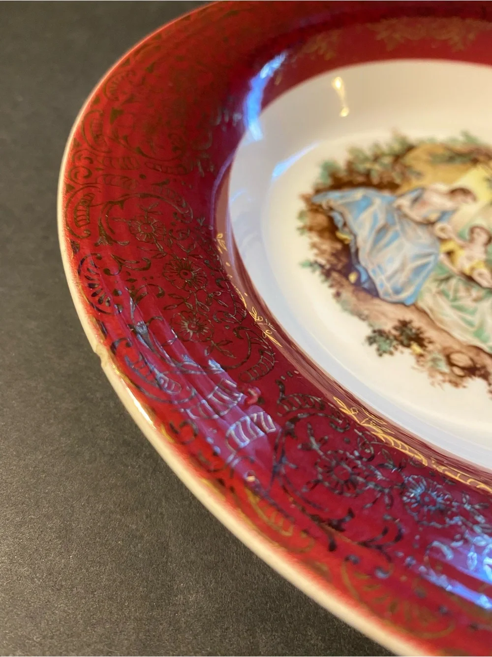⭐️Vintage Sebring Pottery Co. Serenade Burgundy Gold Decorative Bowl